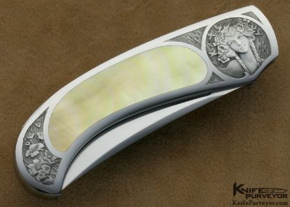 Steve Hoel Custom Knife Bryan Bridges Engraved South Sea Gold Lip Pearl Interframe Lockback - Image 4