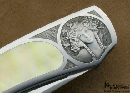 Steve Hoel Custom Knife Bryan Bridges Engraved South Sea Gold Lip Pearl Interframe Lockback - Image 5