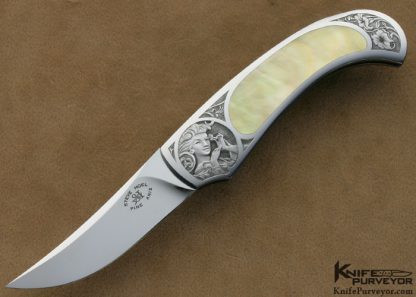 Steve Hoel Custom Knife Bryan Bridges Engraved South Sea Gold Lip Pearl Interframe Lockback