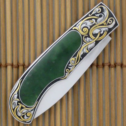 Steve Hoel Custom Knife: Jade Interframe Lockback Engraved by Tim George - Image 2