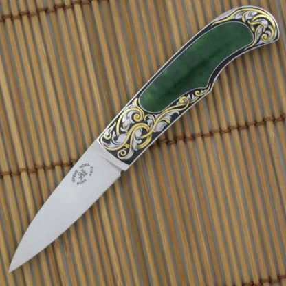 Steve Hoel Custom Knife: Jade Interframe Lockback Engraved by Tim George