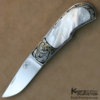 Steve Hoel Custom Knife Mother of Pearl Lockback Engraved by Steve Lindsay