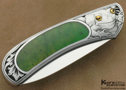 Steve Hoel Custom Knife Jade Interframe Lockback Engraved by Jon Robyn - Image 4