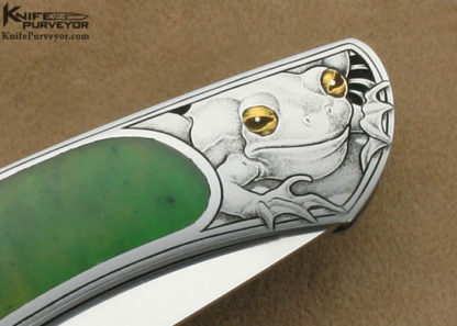 Steve Hoel Custom Knife Jade Interframe Lockback Engraved by Jon Robyn - Image 5