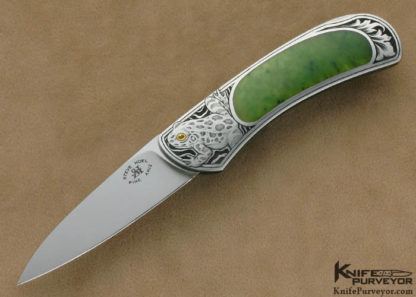 Steve Hoel Custom Knife Jade Interframe Lockback Engraved by Jon Robyn