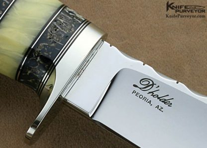 D'Holder Custom Knives Semi-Skinner Dyed Maple Burl with Oosic, White Amber and Nickel Silver Spacers - Image 3