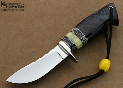 D'Holder Custom Knives Semi-Skinner Dyed Maple Burl with Oosic, White Amber and Nickel Silver Spacers