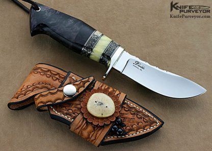 D'Holder Custom Knives Semi-Skinner Dyed Maple Burl with Oosic, White Amber and Nickel Silver Spacers - Image 2