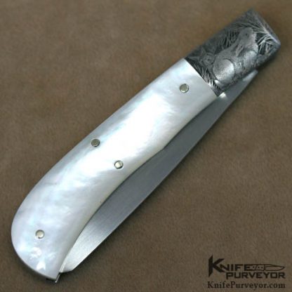Jess Horn Custom Knife Rare Mother of Pearl Trapper Engraved by Perdersoli - Image 3