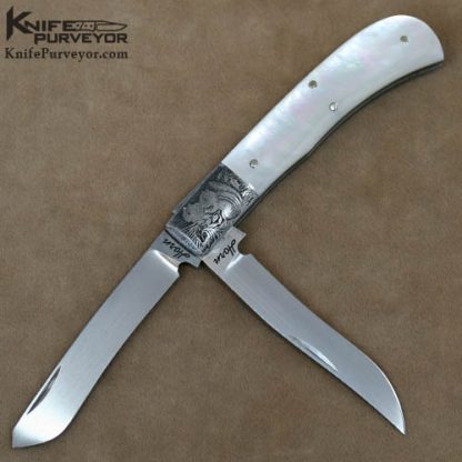 Jess Horn Custom Knife Rare Mother of Pearl Trapper Engraved by Perdersoli