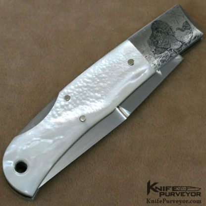 Jess Horn Custom Knife Mother of Pearl Italian Engraved FBK Lockback - Image 4