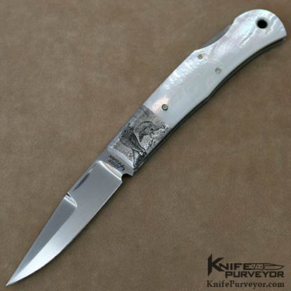Jess Horn Custom Knife Mother of Pearl Italian Engraved FBK Lockback