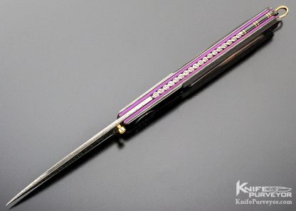 Howard Hitchmough Custom Knife Damasteel, Blued Devin Thomas Damascus & Black Lip Tahitian Pearl Shell Linerlock - Image 6