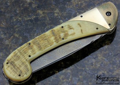 Howard Clark Custom Knife Sole Authorship Damascus & Sheep Horn Bolster Release Automatic - Image 3