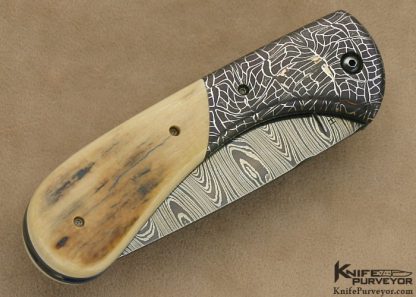 Howard Clark Mastersmith Custom Knife Siole Authorship Damascus and Mammoth Ivory Lever Release - Image 3