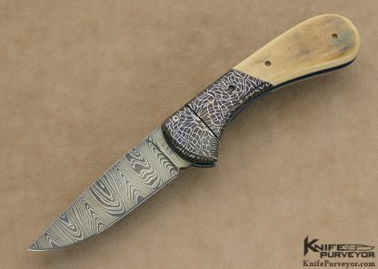 Howard Clark Mastersmith Custom Knife Siole Authorship Damascus and Mammoth Ivory Lever Release