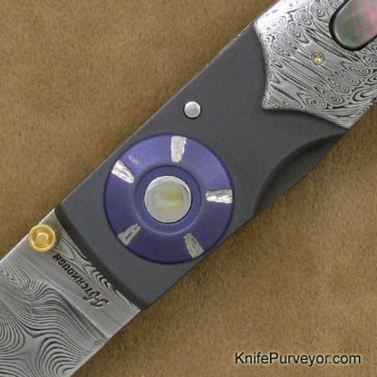 Howard Hitchmough Custom Knife:  Blacklip Pearl, Damasteel and Titanium Linerlock - Image 2