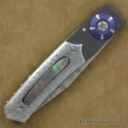 Howard Hitchmough Custom Knife:  Blacklip Pearl, Damasteel and Titanium Linerlock - Image 3