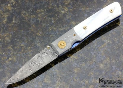 Howard Hitchmough Custom Knife Mother of Pearl Linerlock with Titanium Liner and 14kt Pins 8049