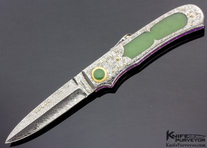 Howard Hitchmough Custom Knife Damasteel & Jade Lockback Folder with 18Kt Gold Accents