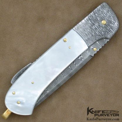 Howard Hitchmough Custom Knife Damascus & Mother of Pearl Lockback - Image 3