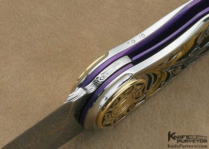 Howard Hitchmough Custom Knife Tim George Engraved Damasteel and 416 Stainless Steel Linerlock - Image 6