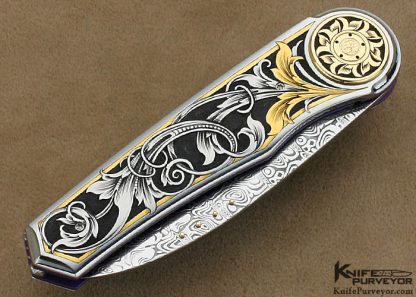 Howard Hitchmough Custom Knife Tim George Engraved Damasteel and 416 Stainless Steel Linerlock - Image 3