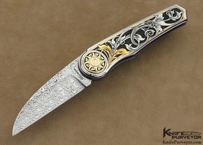 Howard Hitchmough Custom Knife Tim George Engraved Damasteel and 416 Stainless Steel Linerlock