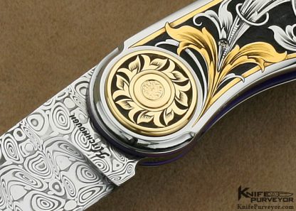 Howard Hitchmough Custom Knife Tim George Engraved Damasteel and 416 Stainless Steel Linerlock - Image 2