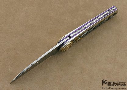Howard Hitchmough Custom Knife Tim George Engraved Damasteel and 416 Stainless Steel Linerlock - Image 4