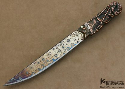 Hugh Bartrug Custom Knife Sole Authorship "Frog Skin" Blued Nickel Damascus with Lost Wax Cast Phosphorus Copper "Fish Knife"