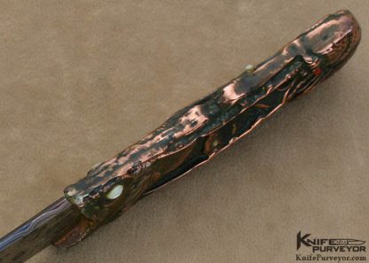 Hugh Bartrug Custom Knife Sole Authorship "Frog Skin" Blued Nickel Damascus with Lost Wax Cast Phosphorus Copper "Fish Knife" - Image 5