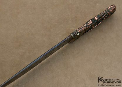 Hugh Bartrug Custom Knife Sole Authorship "Frog Skin" Blued Nickel Damascus with Lost Wax Cast Phosphorus Copper "Fish Knife" - Image 4