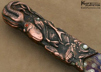 Hugh Bartrug Custom Knife Sole Authorship "Frog Skin" Blued Nickel Damascus with Lost Wax Cast Phosphorus Copper "Fish Knife" - Image 7