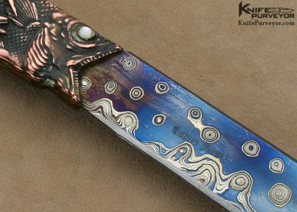 Hugh Bartrug Custom Knife Sole Authorship "Frog Skin" Blued Nickel Damascus with Lost Wax Cast Phosphorus Copper "Fish Knife" - Image 8