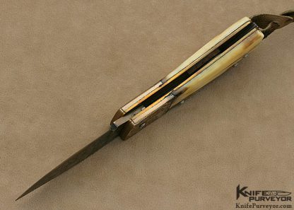 Hugh Bartrug Custom Knife Sole Authorship Nickel Damascus, Mokume and Fossilized Walrus Ivory Lockback - Image 9