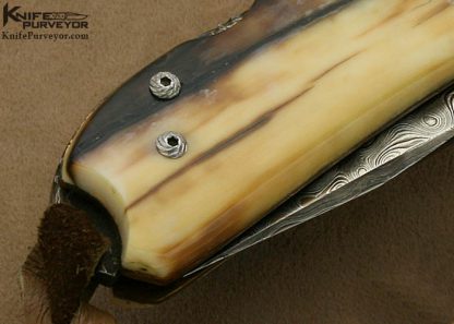 Hugh Bartrug Custom Knife Sole Authorship Nickel Damascus, Mokume and Fossilized Walrus Ivory Lockback - Image 6