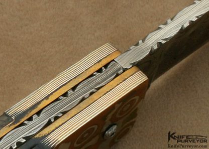 Hugh Bartrug Custom Knife Sole Authorship Nickel Damascus, Mokume and Fossilized Walrus Ivory Lockback - Image 8