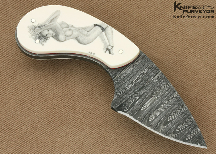 Ron Luebke Jr. Custom Knife Damascus  Scrimshawed Neck Knife - Image 4