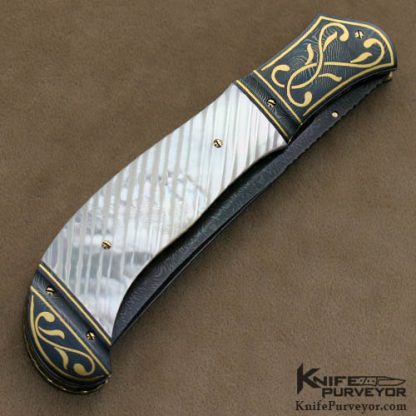 John W Smith Custom Knife Fluted Mother of Pearl with Gold Inlaid Bolsters - Image 3