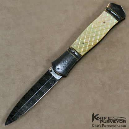 John W. Smith Custom Knife Sole Authorship Damascus Checkered Goldlip Pearl Linerlock