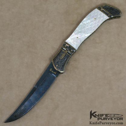 John W. Smith Custom Knife Checkered Mother of Pearl & Damascus Auto