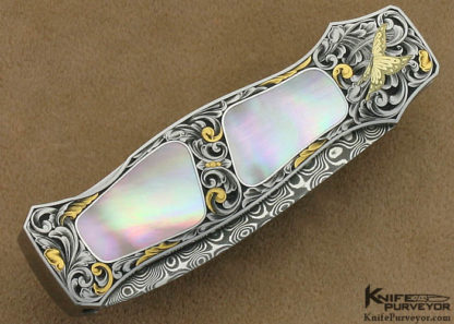 Jack Busfield Custom Knife Double Green Sea Snail Shell Interframe Lockback Dagger Engraved by Brian Hochstrat - Image 3