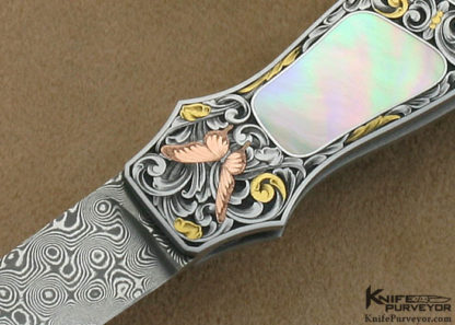 Jack Busfield Custom Knife Double Green Sea Snail Shell Interframe Lockback Dagger Engraved by Brian Hochstrat - Image 2