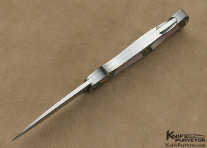 Jack Busfield Custom Knife Double Green Sea Snail Shell Interframe Lockback Dagger Engraved by Brian Hochstrat - Image 5