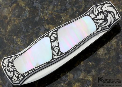 Jack Busfield Custom Knife Green Sea Snail Shell Double Inteframe Lockback Dagger Engraved by Ron Skaggs - Image 4