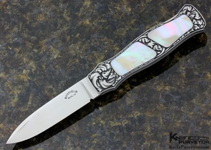 Jack Busfield Custom Knife Green Sea Snail Shell Double Inteframe Lockback Dagger Engraved by Ron Skaggs