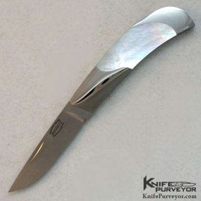 Jack Busfield Custom Knife Large Goldlip Pearl Shell Semi Interframe Drop Point Lockback