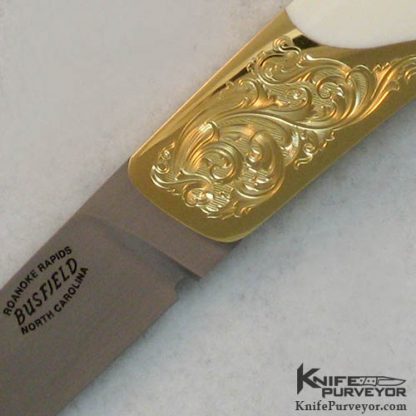 Jack Busfield Custom Knife 18Kt Gold with Semi Interframe Engraved by Steve Lindsay - Image 2