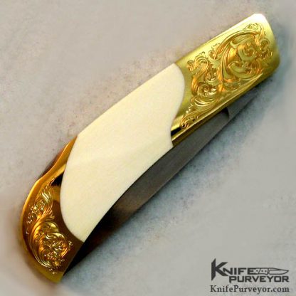 Jack Busfield Custom Knife 18Kt Gold with Semi Interframe Engraved by Steve Lindsay - Image 3
